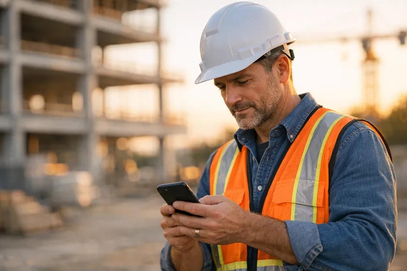 Professional using SiteScope on job site