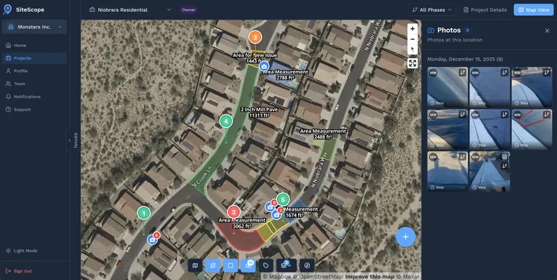 SiteScope web map with project measurements