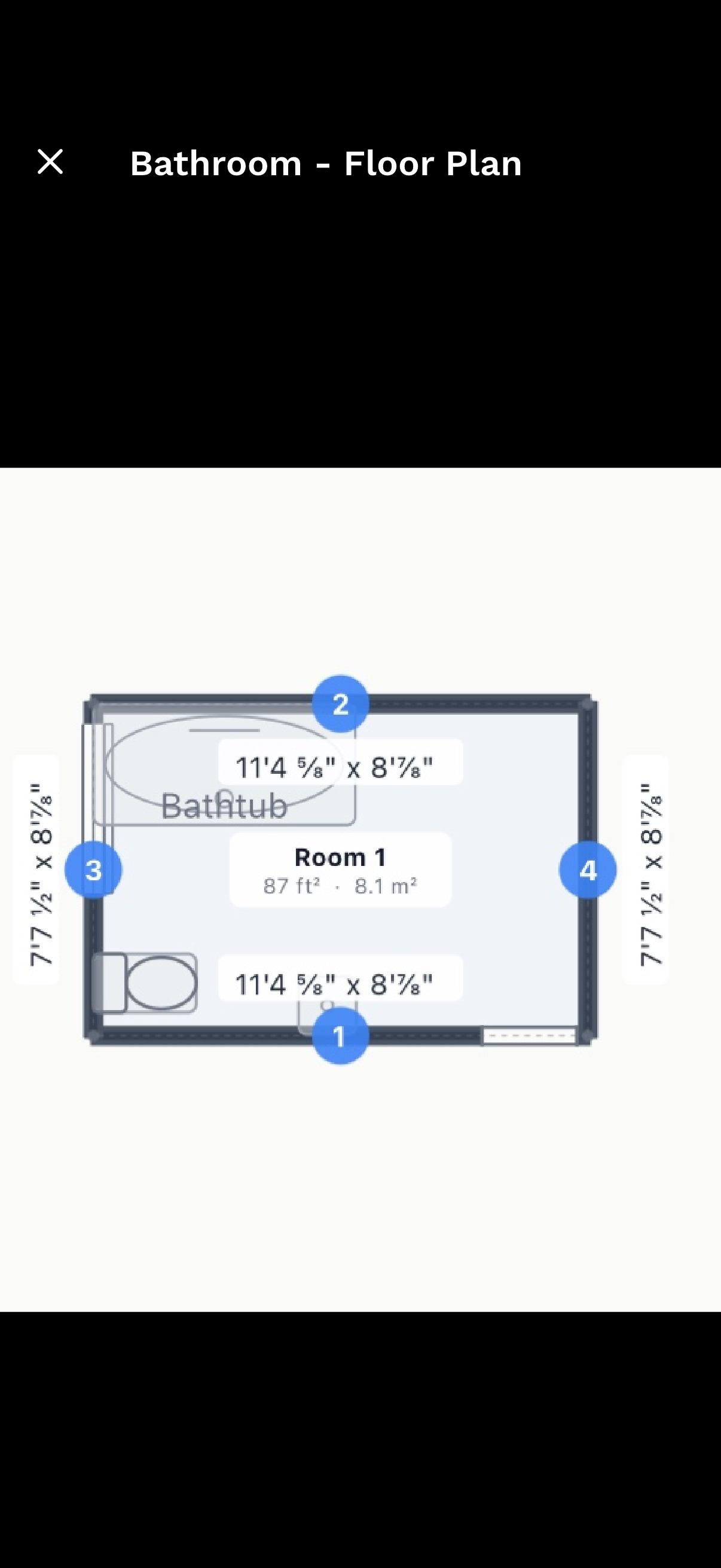 2D floor plan generated from bathroom scan