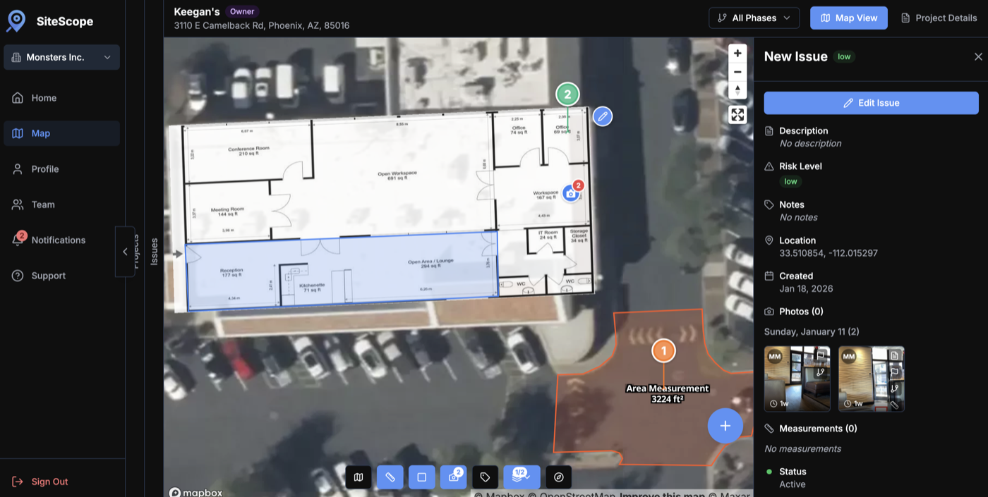 Floor plan overlaid on satellite map in web app