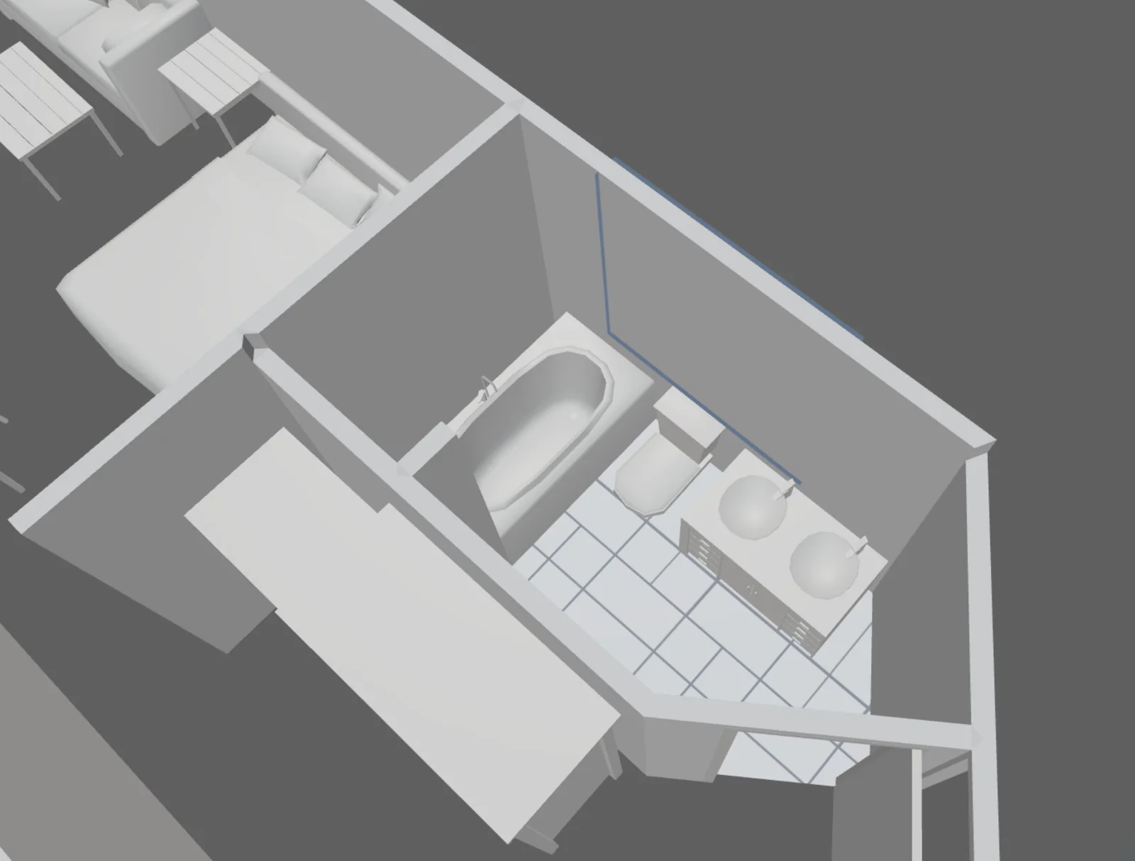 3D viewer of a bathroom with tile applied, generated in SiteScope from a LiDAR scan