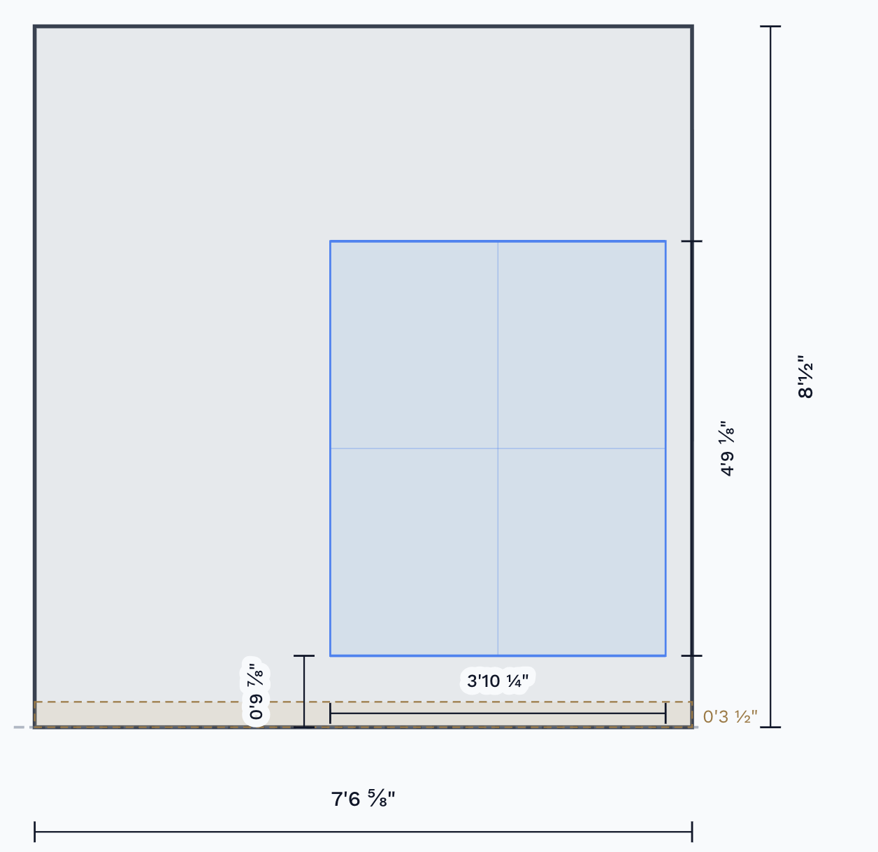 Wall elevation editor showing bathroom wall with openings