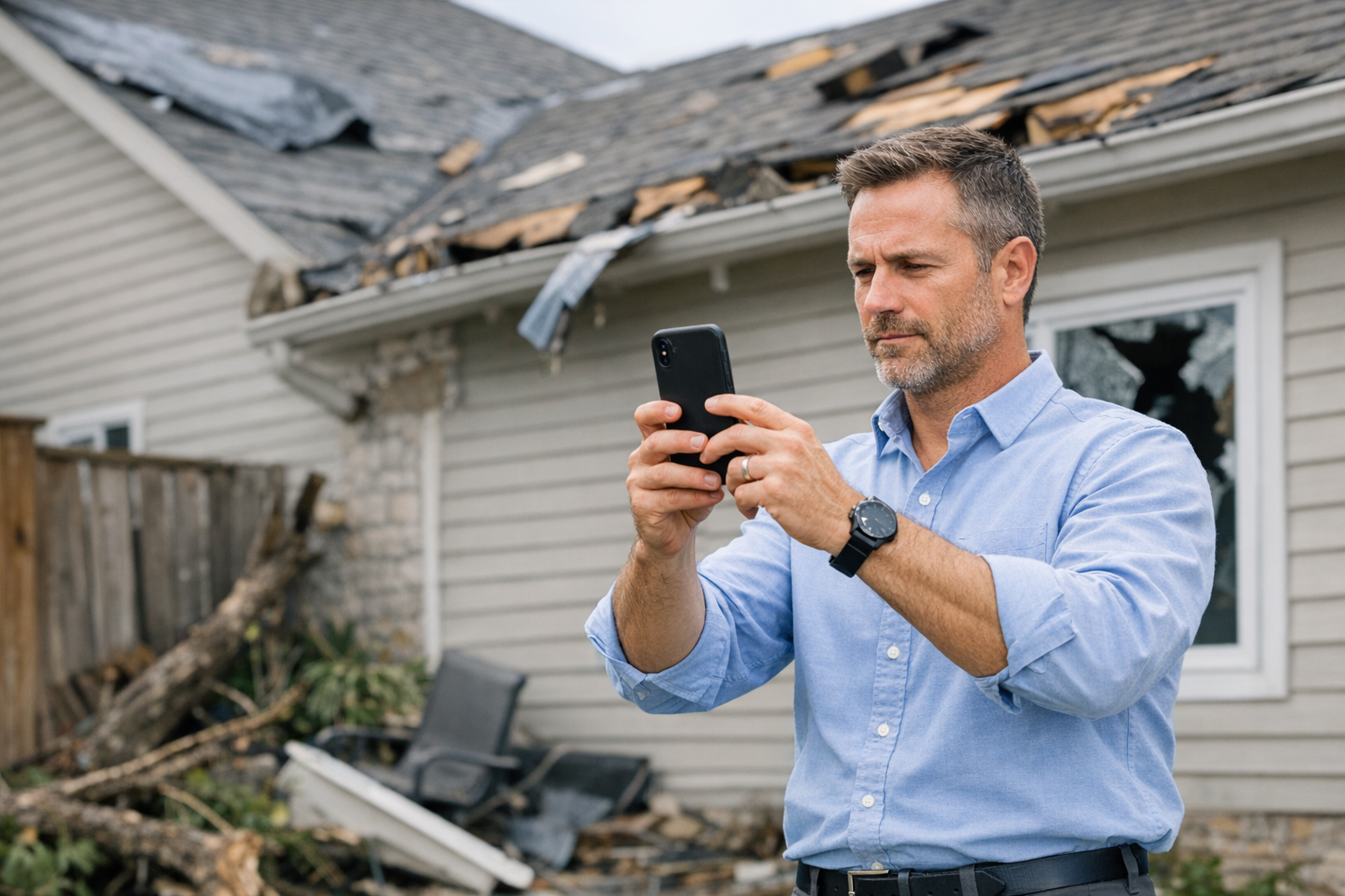Insurance adjuster documenting damage
