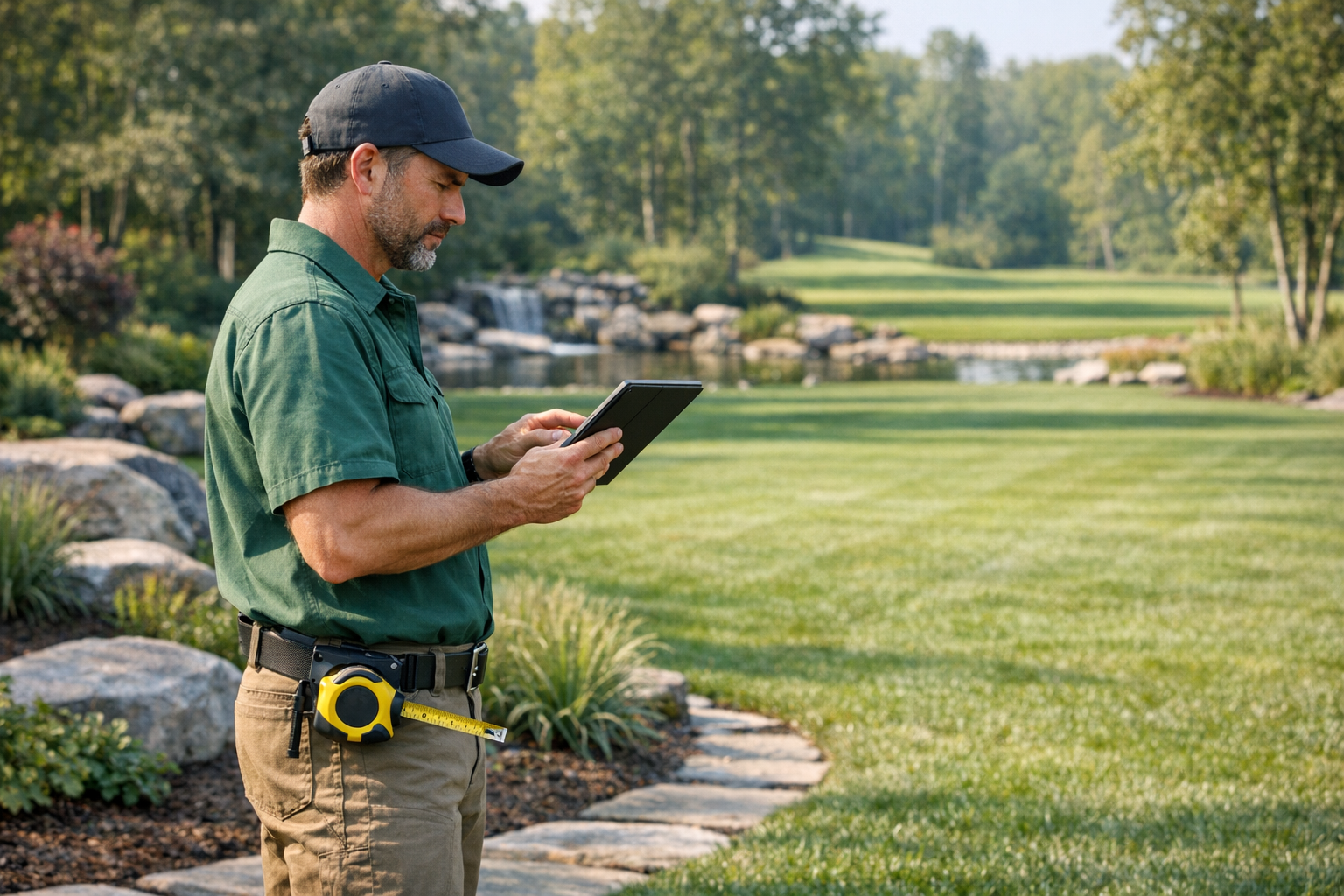 Landscaper surveying project