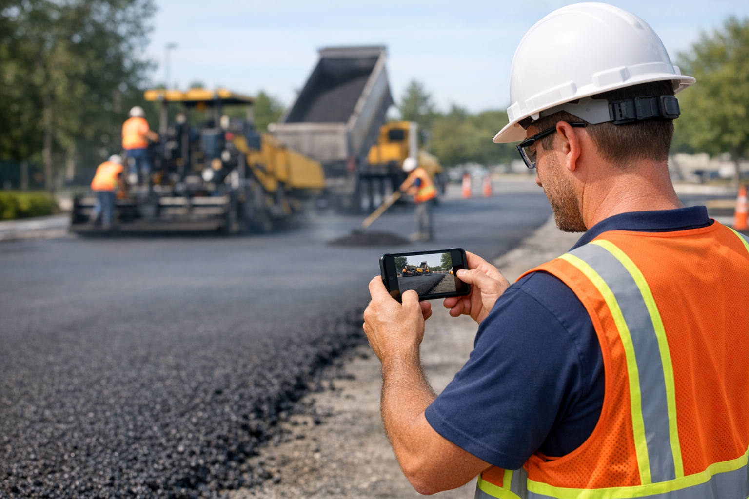 Paving contractor documenting project