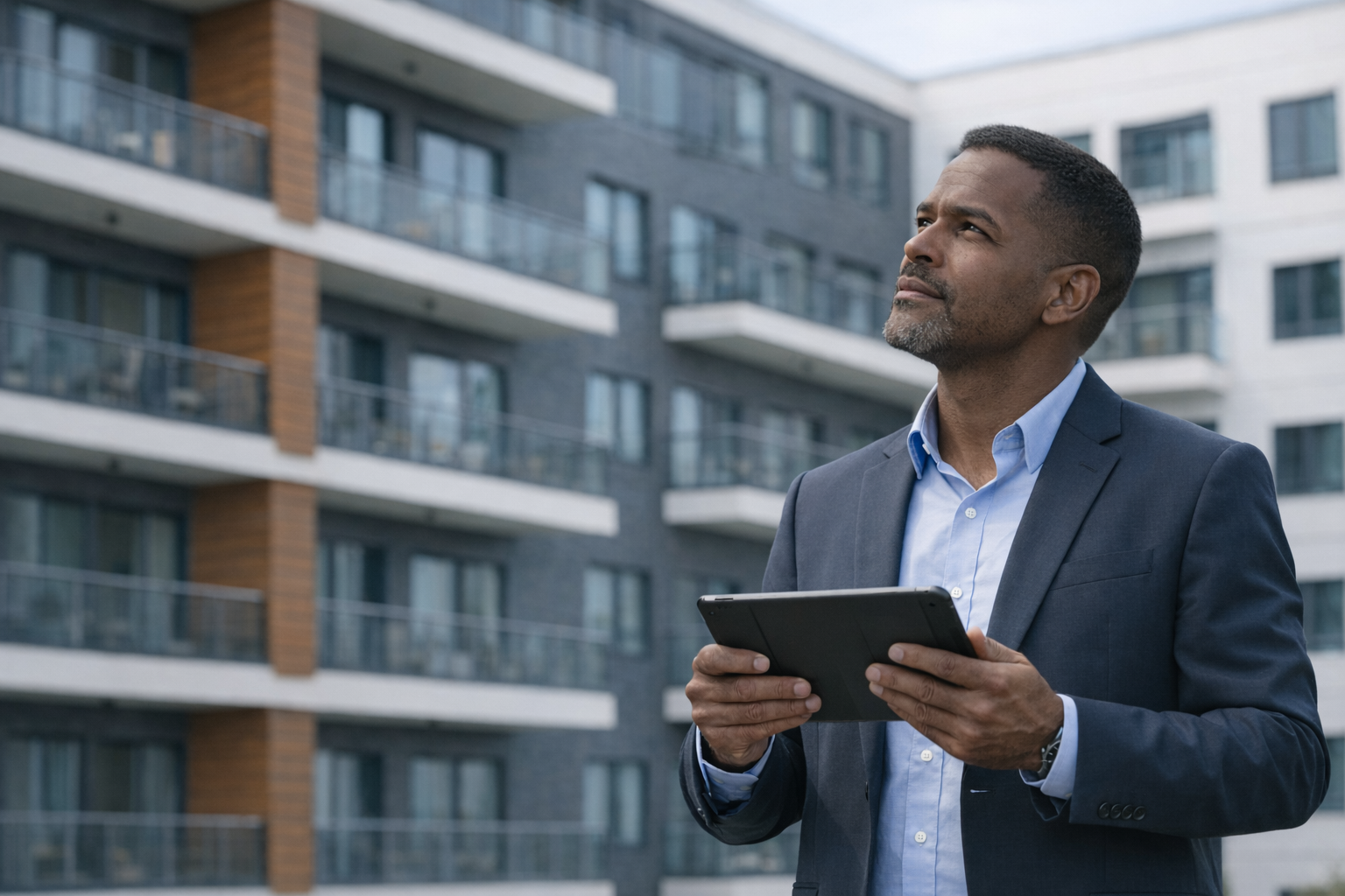 Property manager conducting inspection