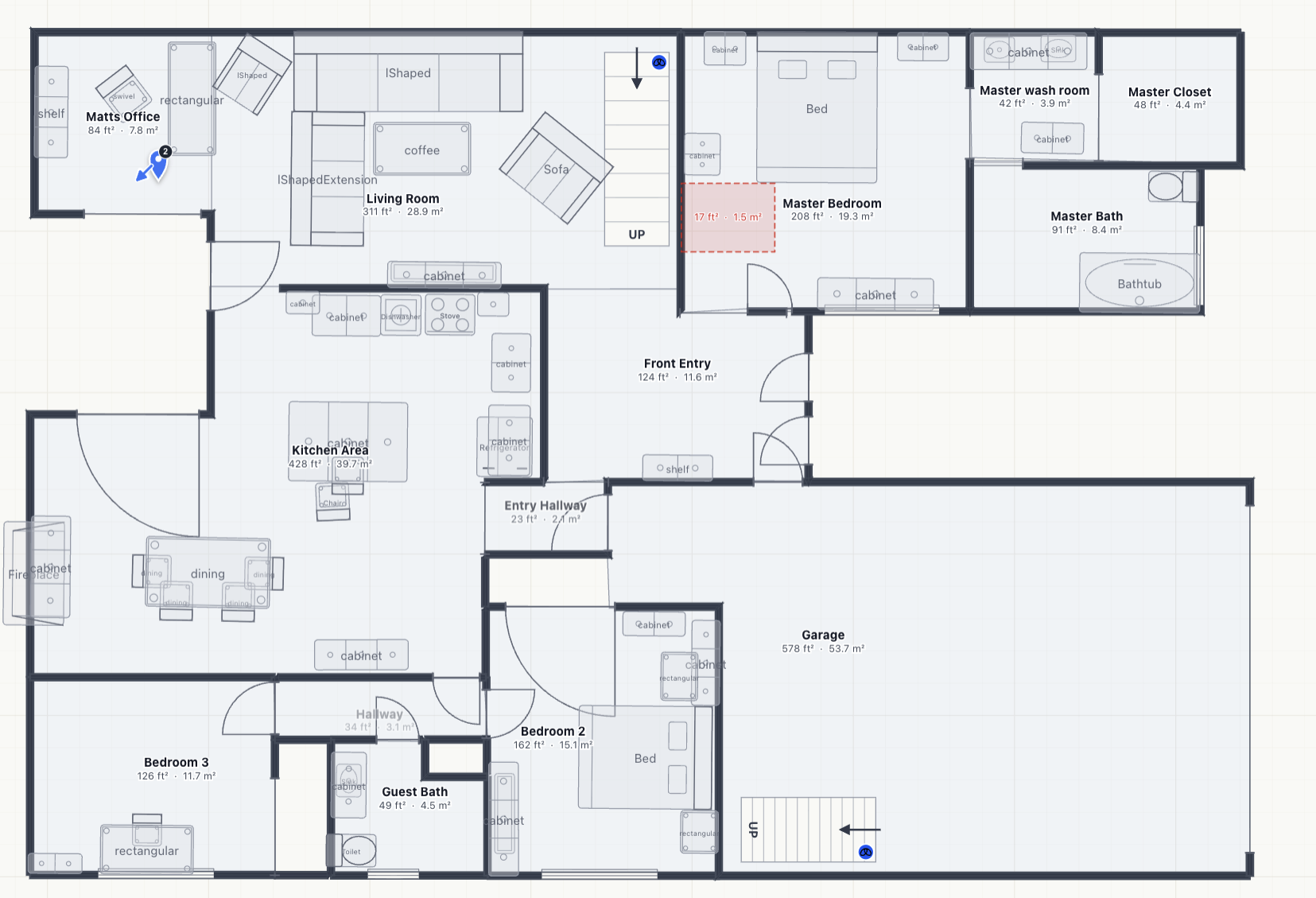 A measured, multi-room existing-conditions plan ready to export to IFC for BIM