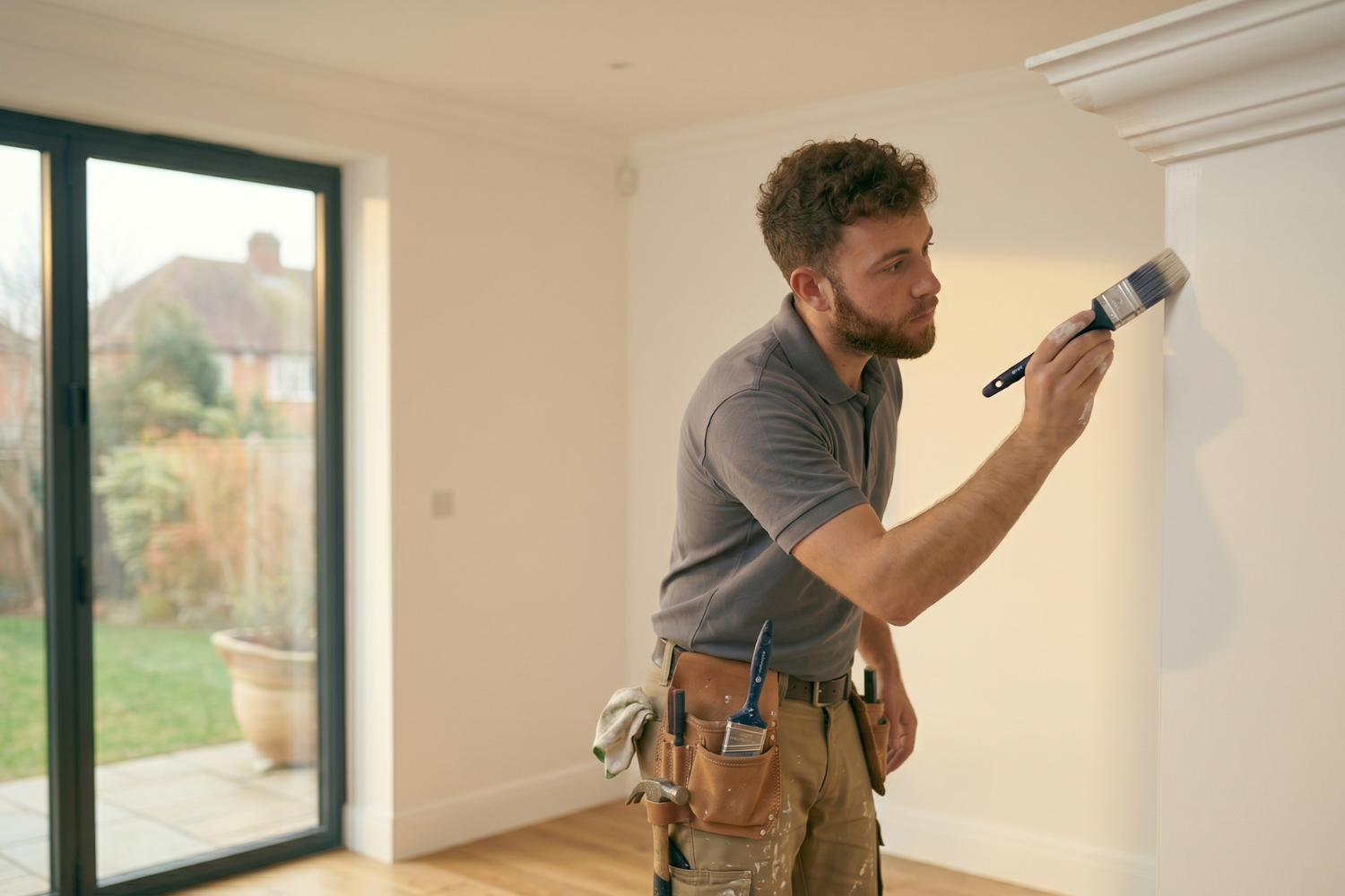 Professional painter on an interior job site