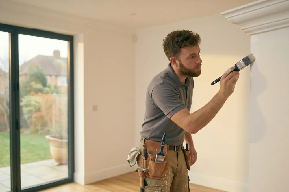 Professional painter on an interior job site