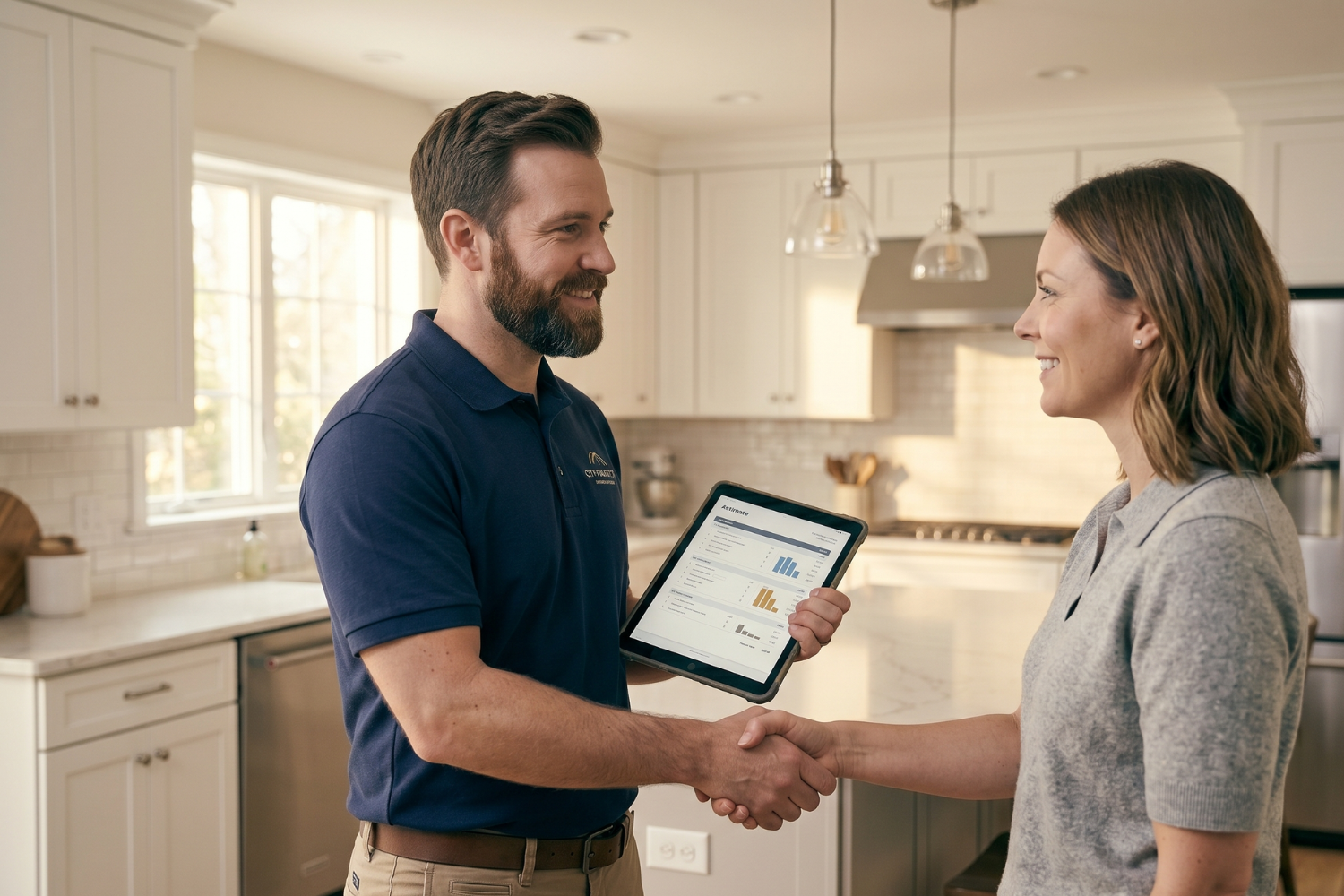 Painting contractor presenting estimate and closing the deal with a client