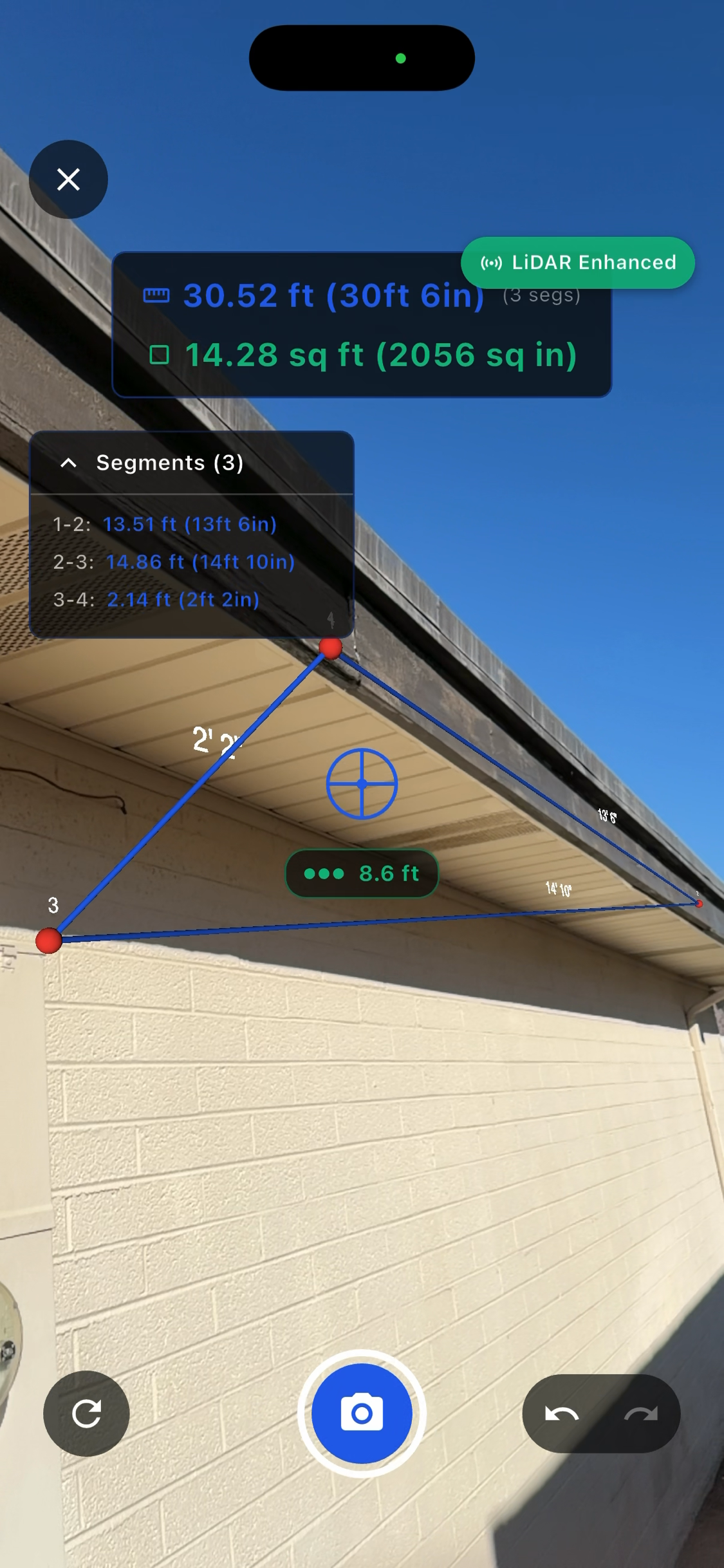 AR measurement tool measuring a wall on site