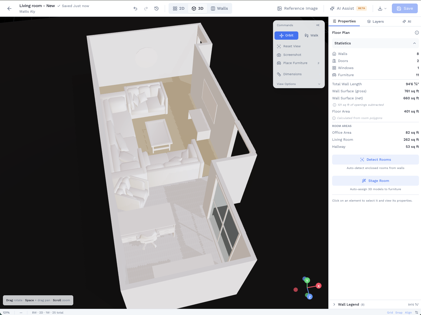 3D walkthrough view of the same room
